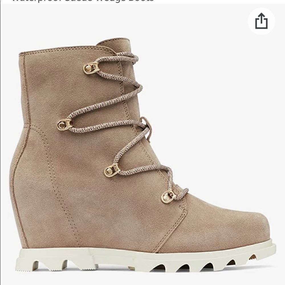 Sorel Joan of Arctic Mid Lace Wedge Omega Taupe Chalk 9